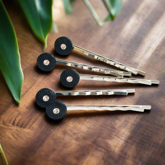 Horquillas para el cabello con diamantes de imitación geométricos redondos negros