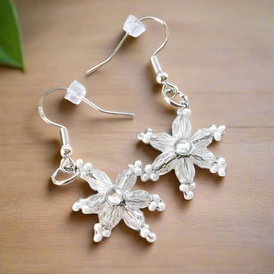 Snowflake Christmas Beaded Stainless Steel Drop Earrings