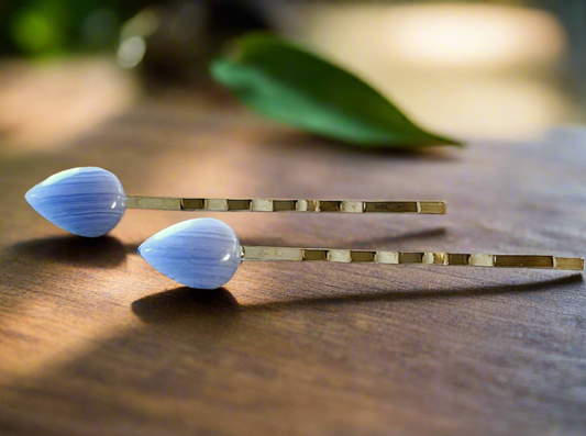 Blue Lace Agate Stone Hair Pins - Natural Hair Accessories