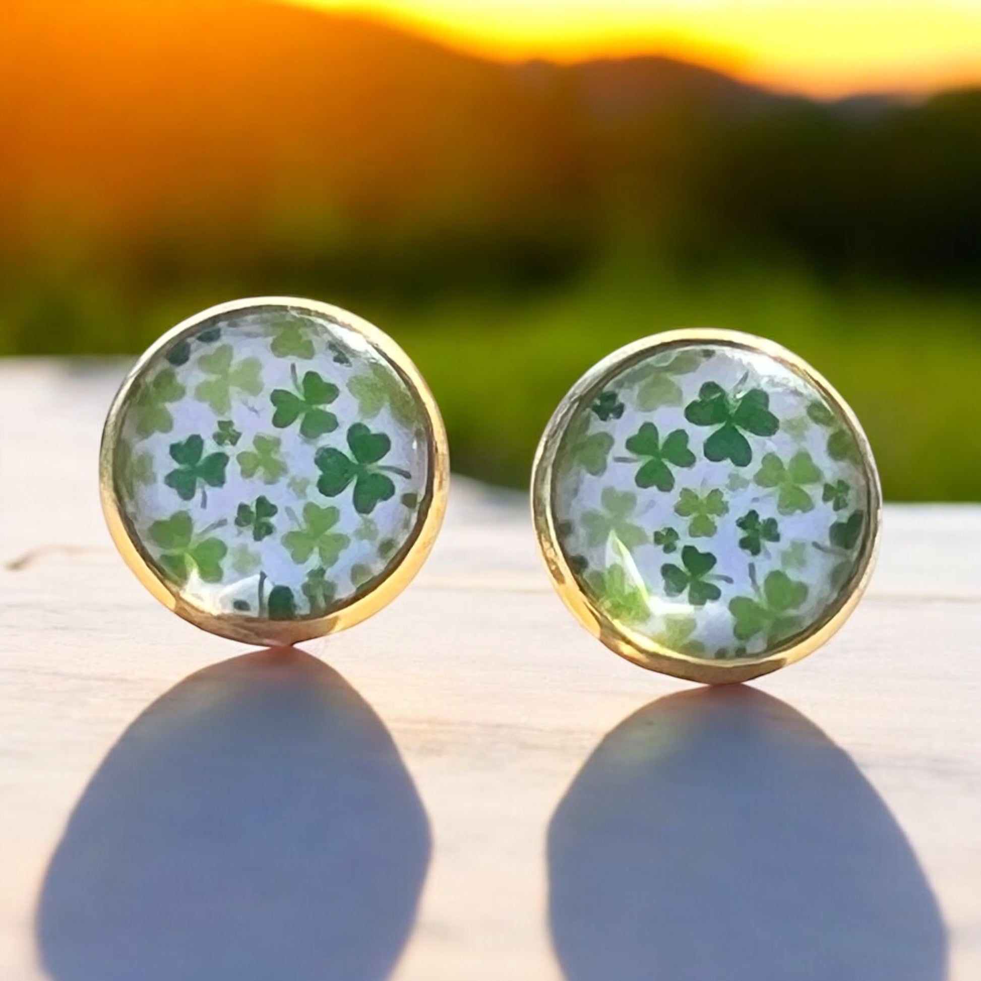 Shamrock Stud Earrings – Handmade Gold-Toned St. Patrick’s Jewelry