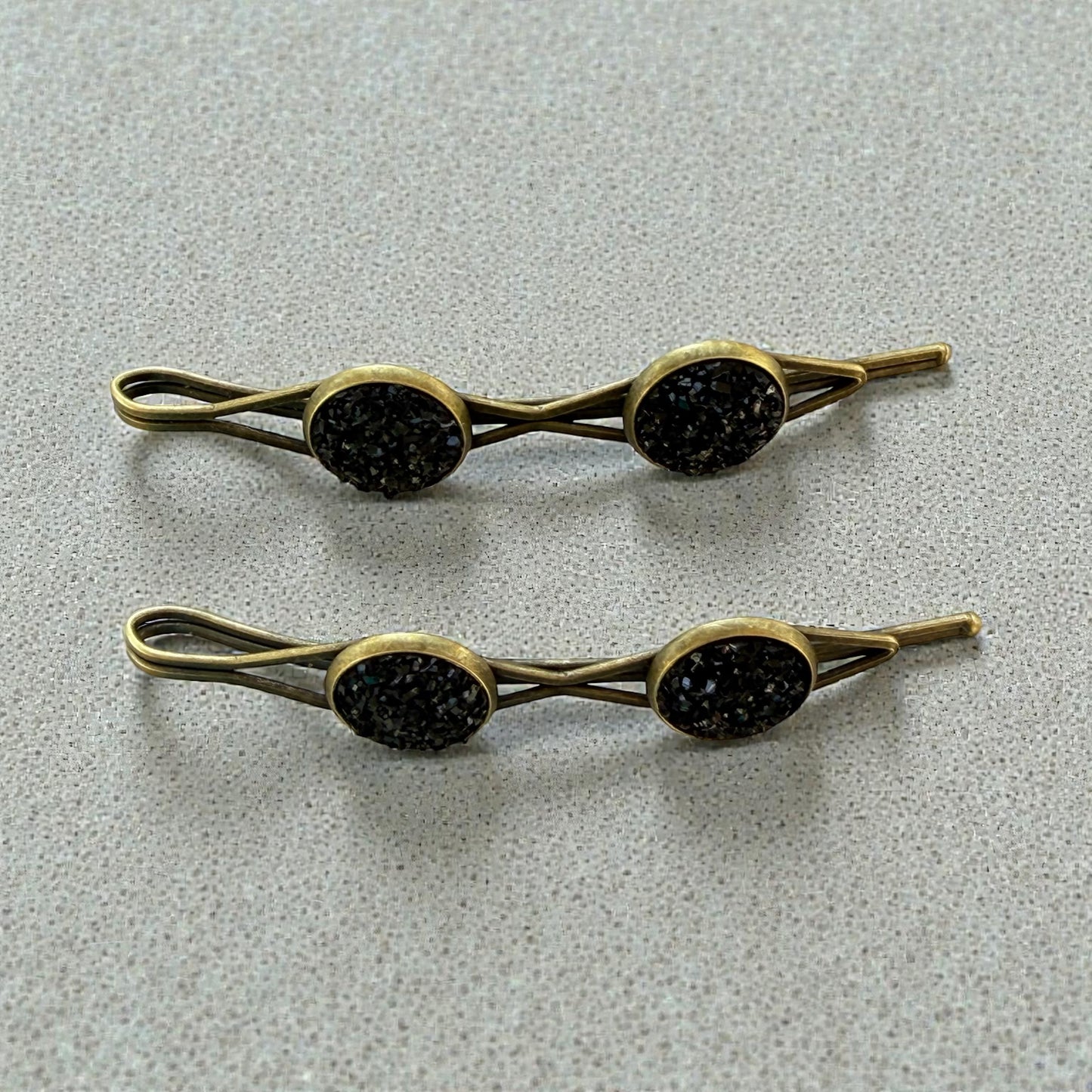 Black Druzy Hair Pins – Sparkly Bronze Bobby Pin Set for Women