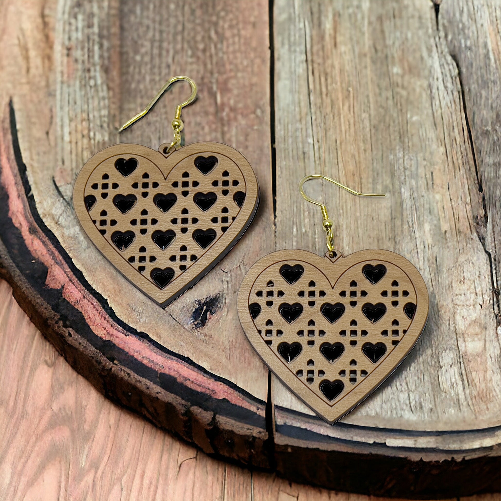 Geometric Heart Cutout Earrings – Bold Modern Wooden Love Jewelry