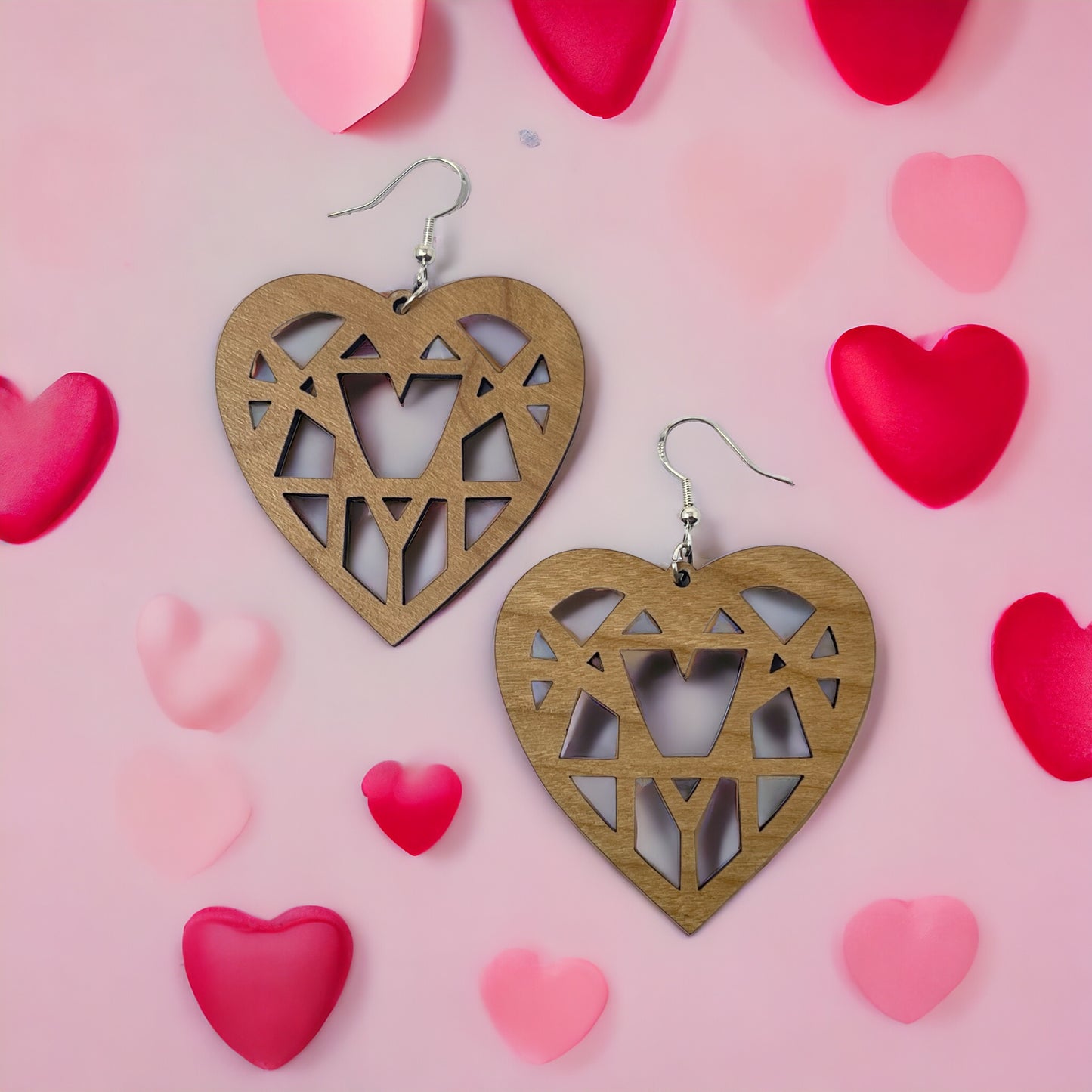 Geometric Heart Wood Earrings – Handmade Modern Love Jewelry