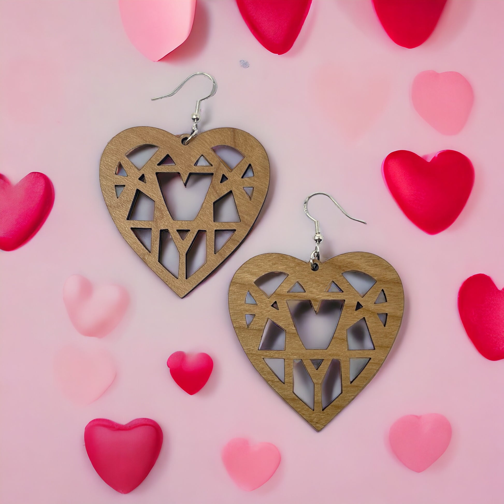Geometric Heart Wood Earrings – Handmade Modern Love Jewelry