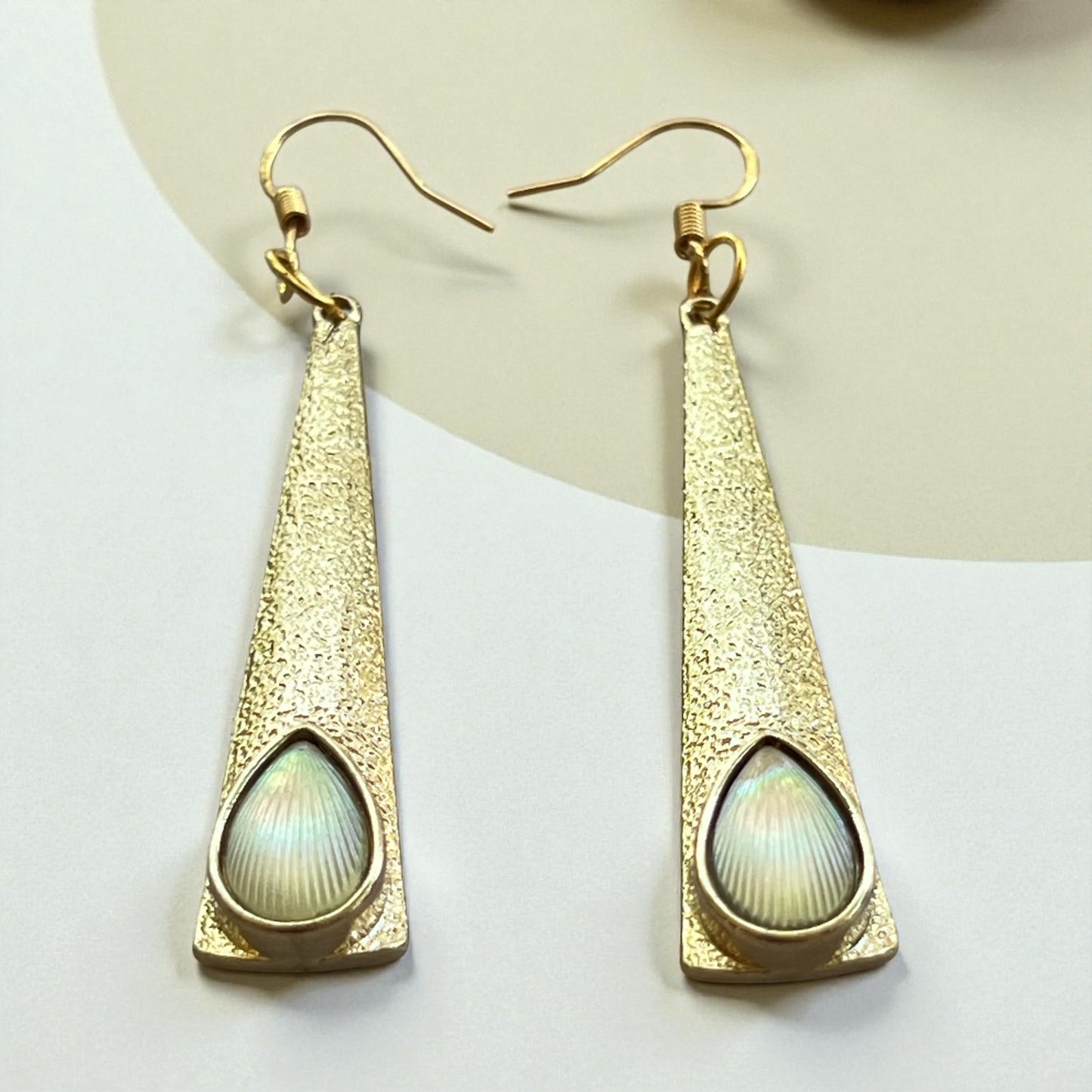 Textured Gold Teardrop Earrings – Iridescent Shell Dangles