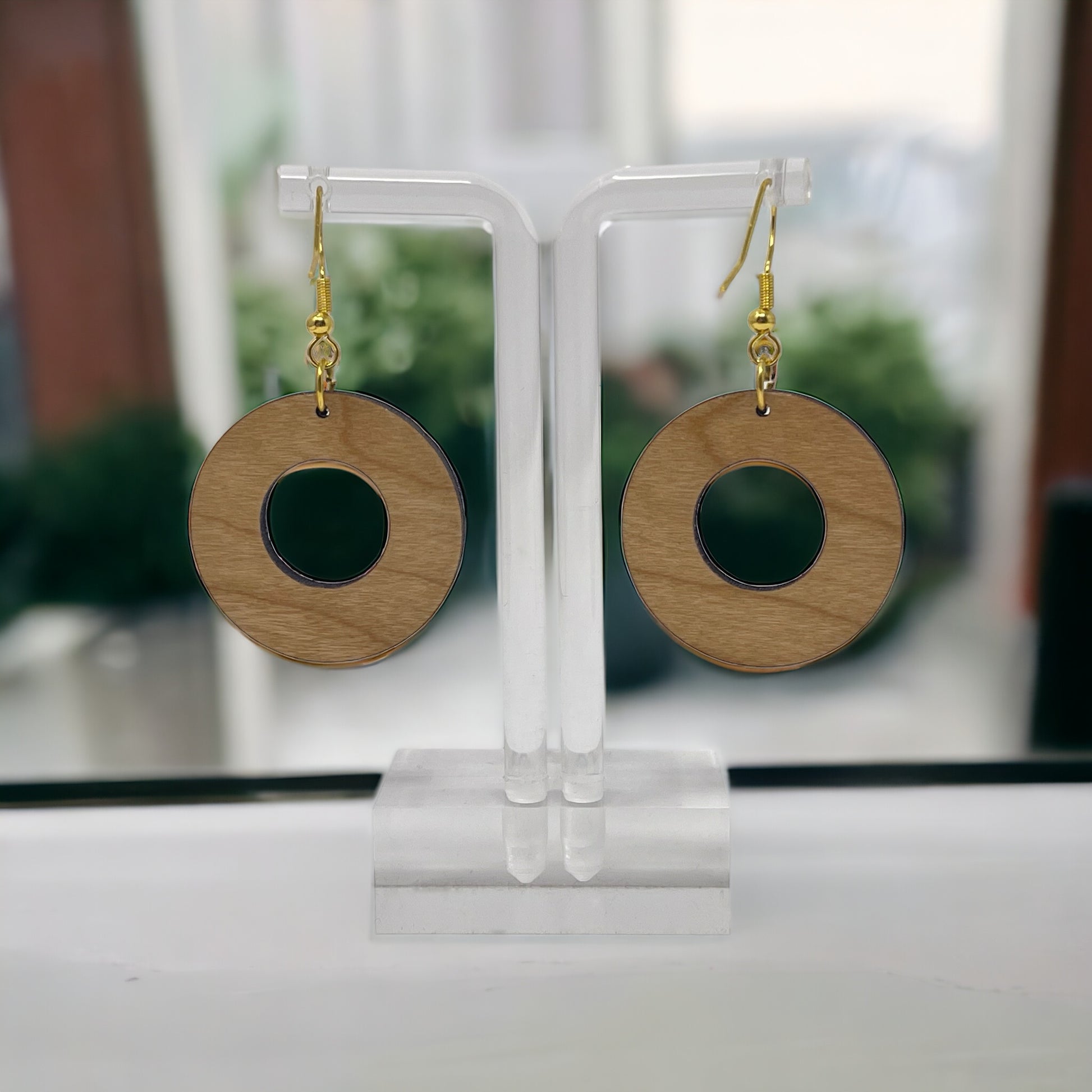 Etched Floral Circle Wood Earrings – Lightweight Boho Botanical Jewelry