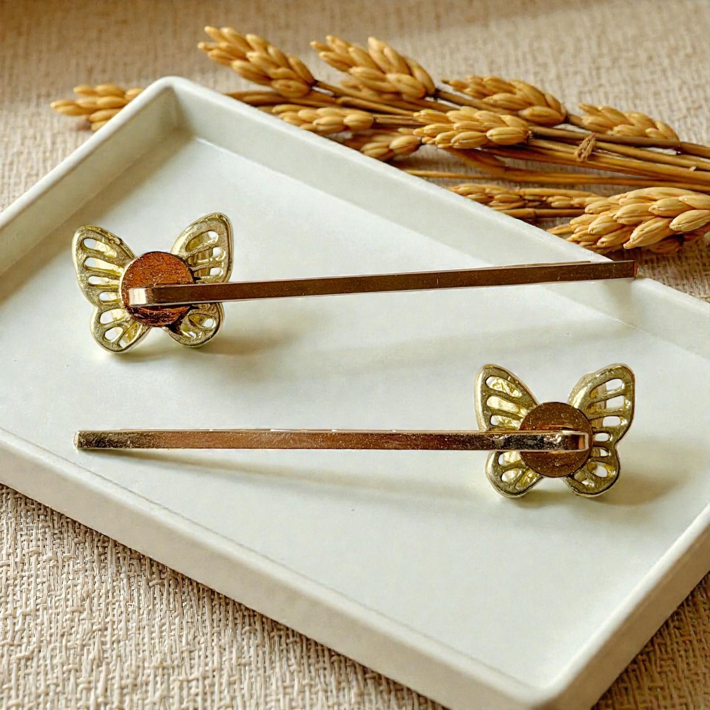 Gold Butterfly Hair Pins – Sparkly Rhinestone Wedding Clips for Women