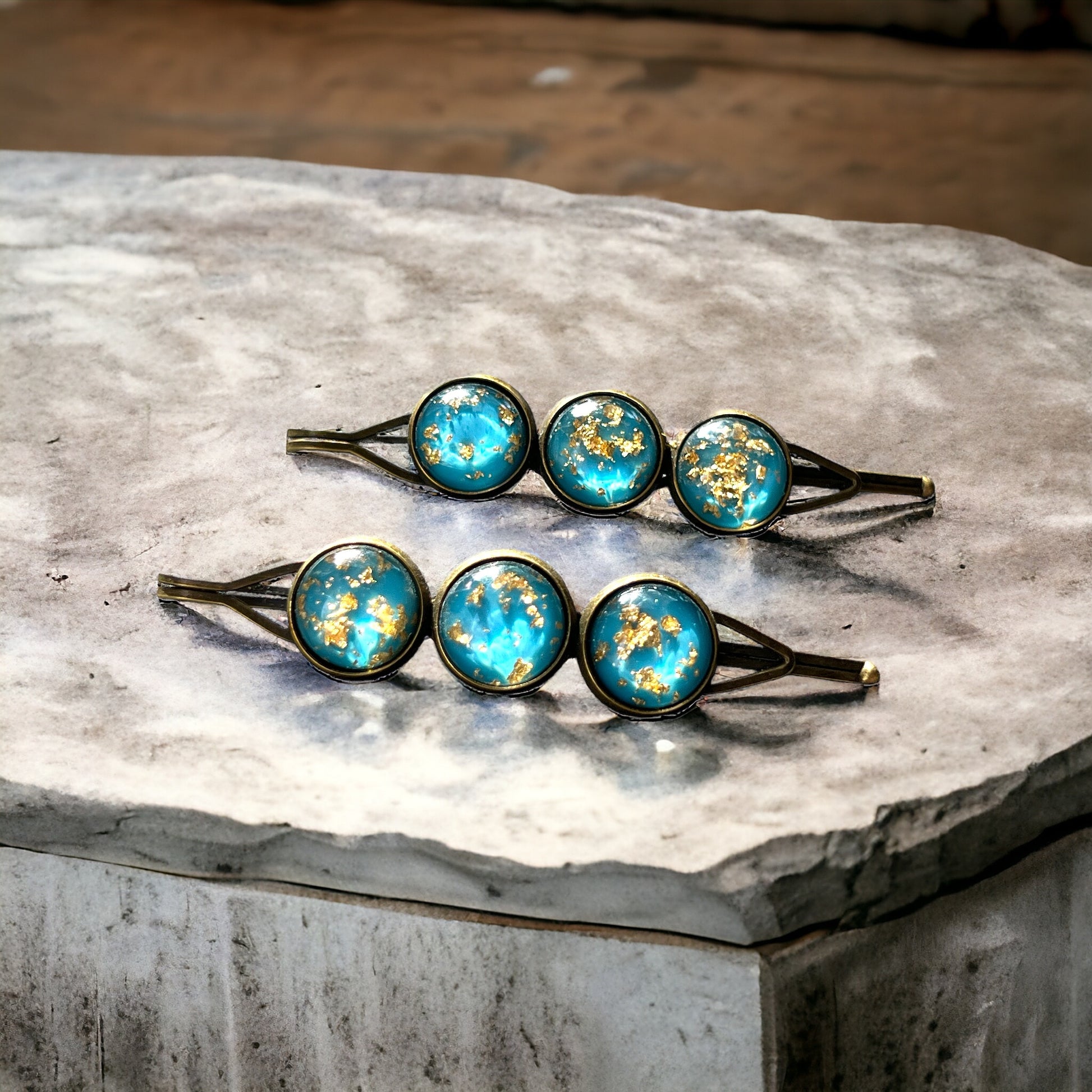 Turquoise & Gold Foil Hair Pins – Set of 2 Celestial Accessories
