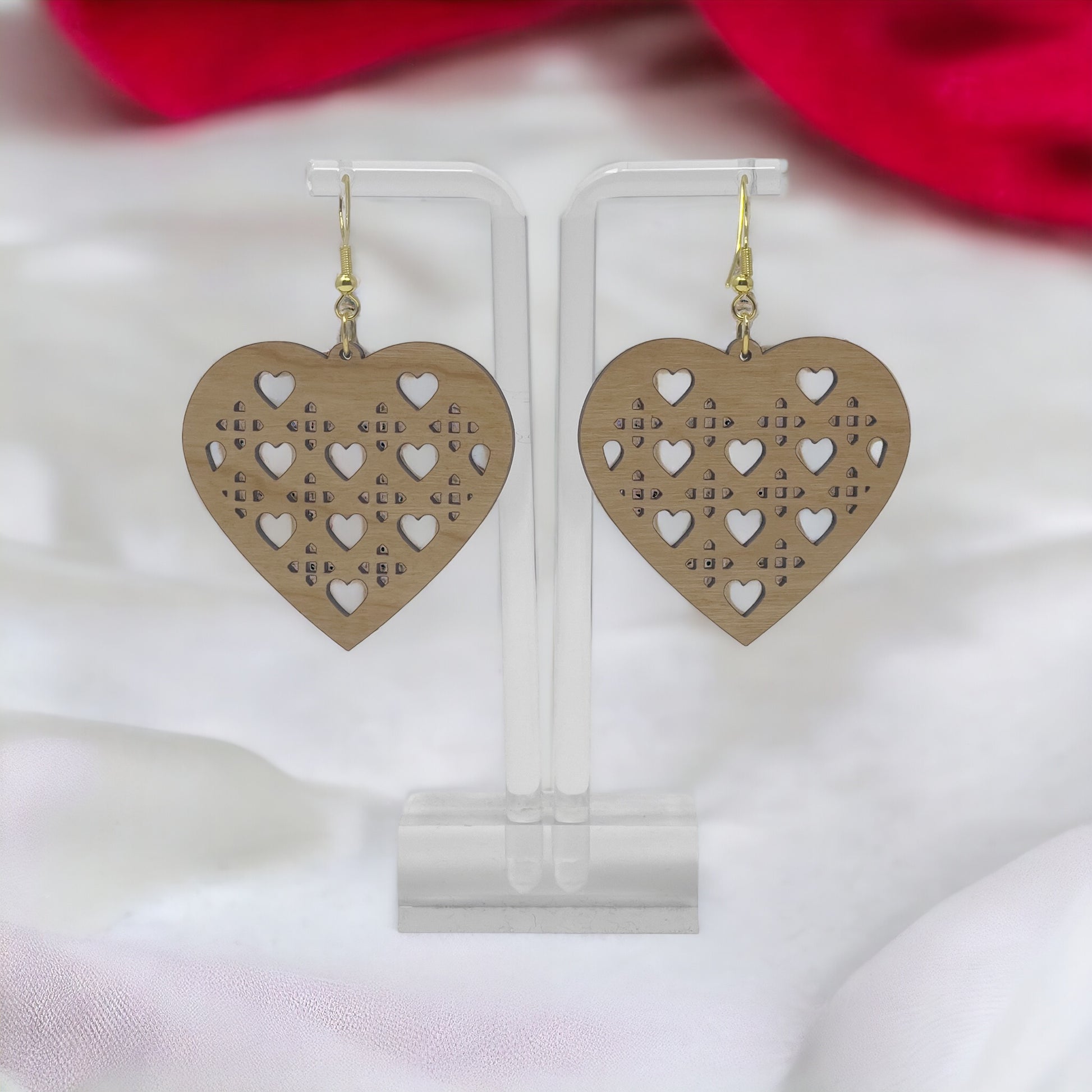 Geometric Heart Cutout Earrings – Bold Modern Wooden Love Jewelry