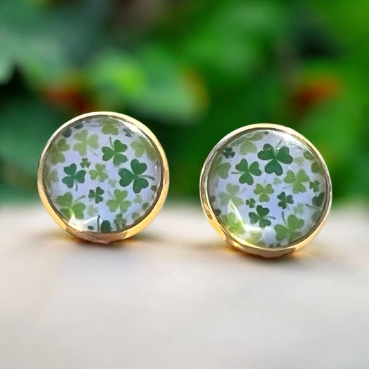 Shamrock Stud Earrings – Handmade Gold-Toned St. Patrick’s Jewelry
