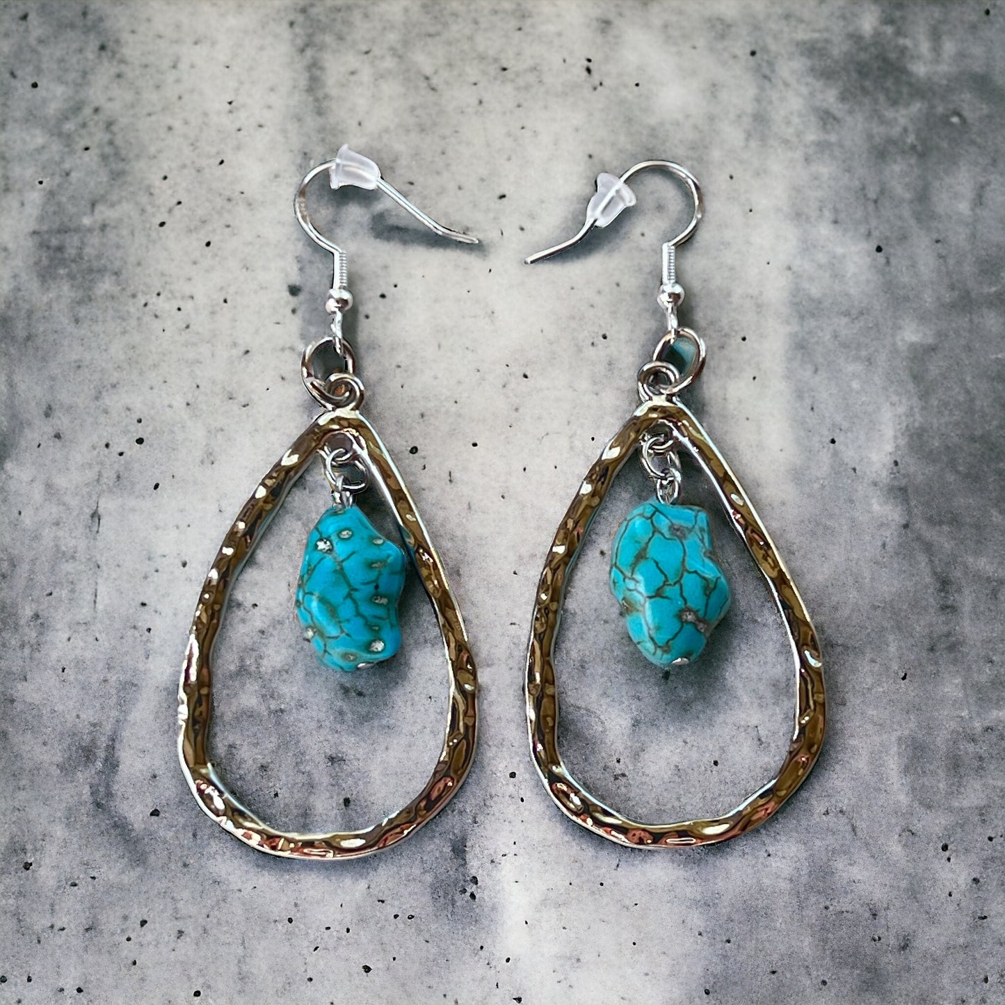Hammered Teardrop Earrings – Turquoise Boho Western Jewelry