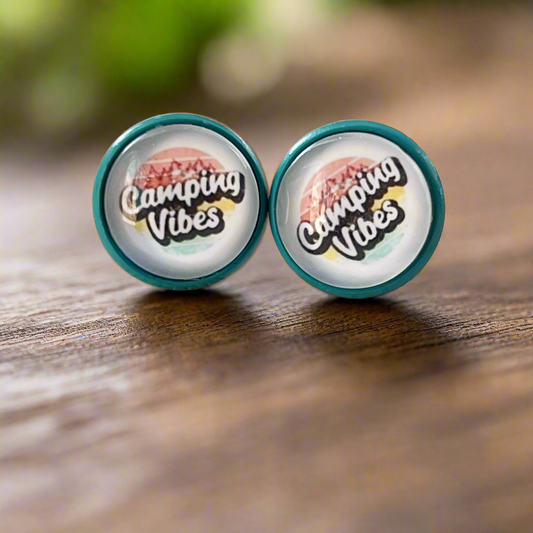 Camping Vibes Stud Earrings – Teal Stainless Steel