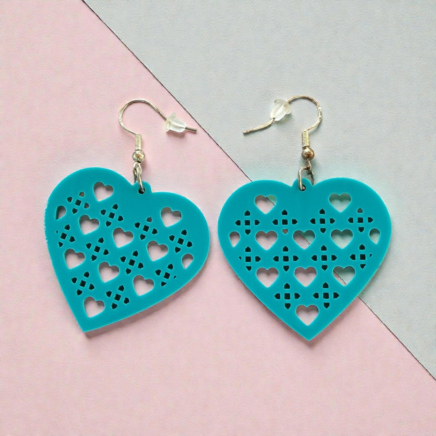 Turquoise Cutout Heart Earrings – Lightweight Boho Dangle Jewelry