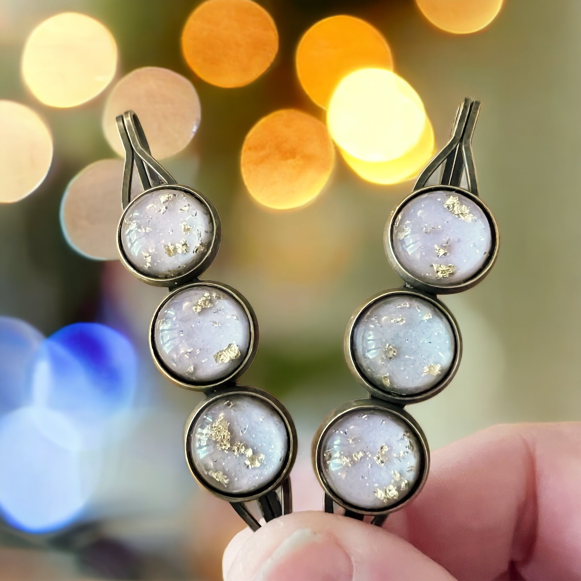 Lilac & Gold Foil Resin Hair Pins – Shimmering Celestial Set of 2