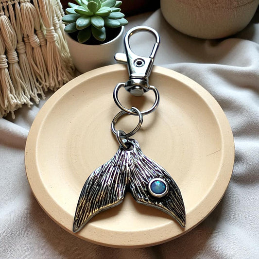 Whale Tail Purse Charm – Nautical Ocean Keychain with Blue Gem