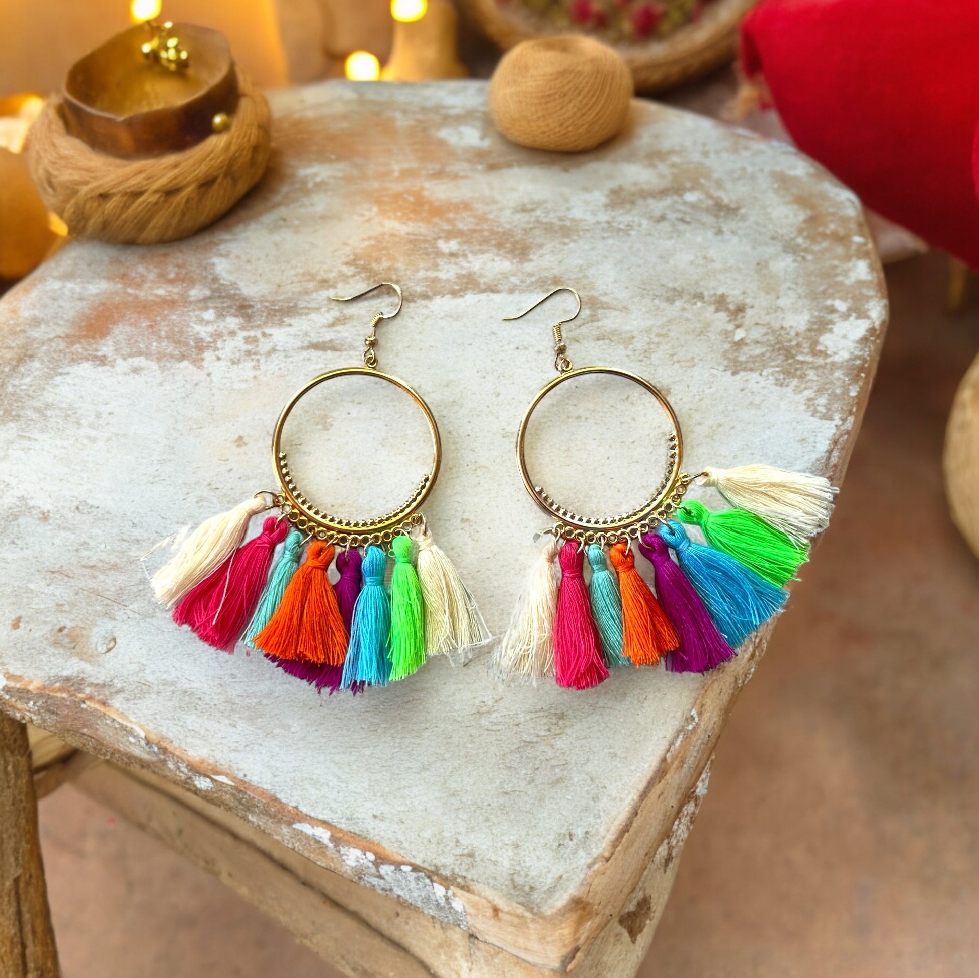 Rainbow Tassel Hoop Earrings – Bold Boho Festival Jewelry