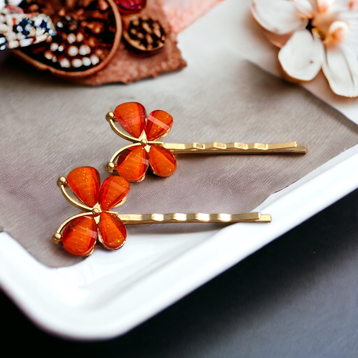 Orange Butterfly Hair Pins – Set of 2 Boho Spring Accessories