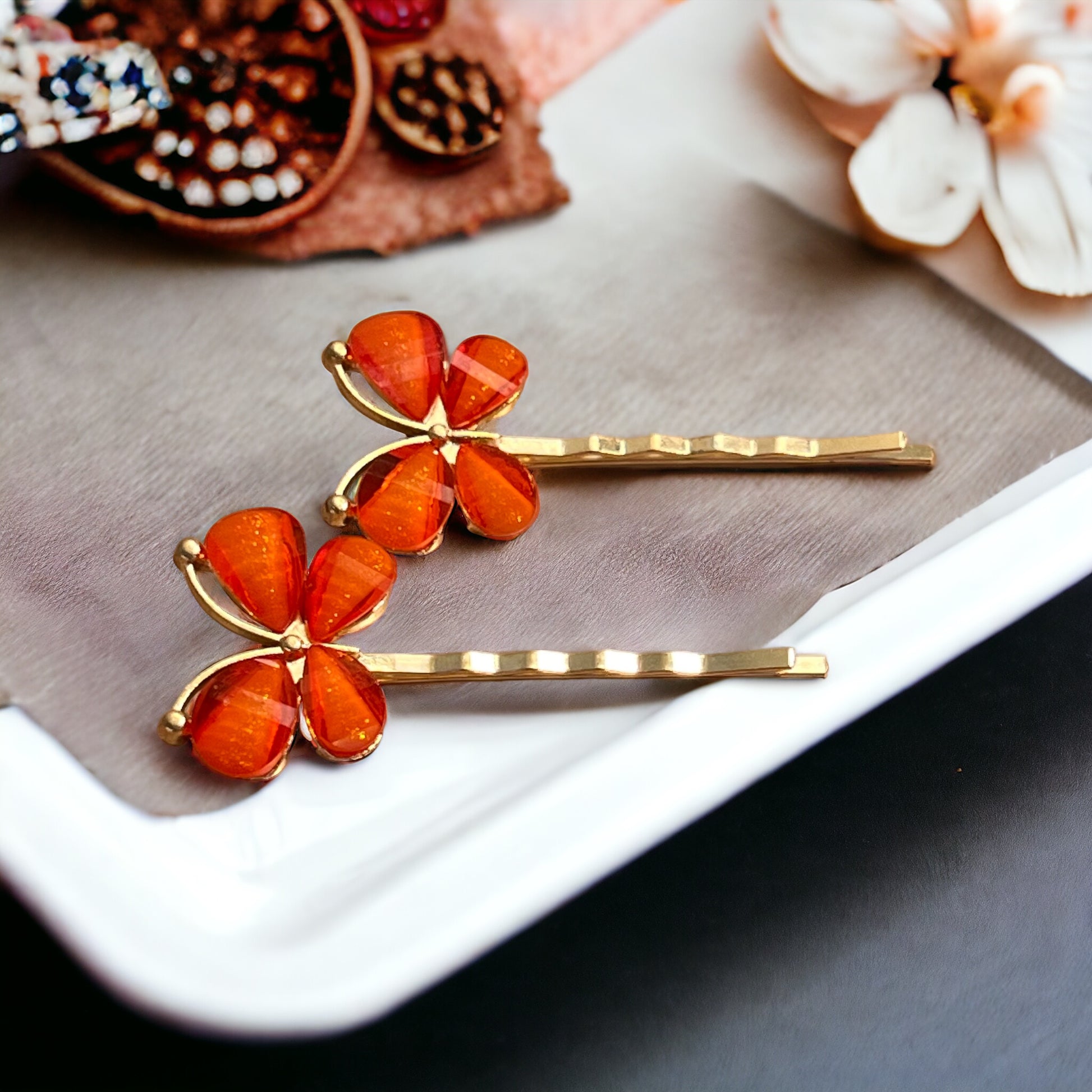 Orange Butterfly Hair Pins – Set of 2 Boho Spring Accessories