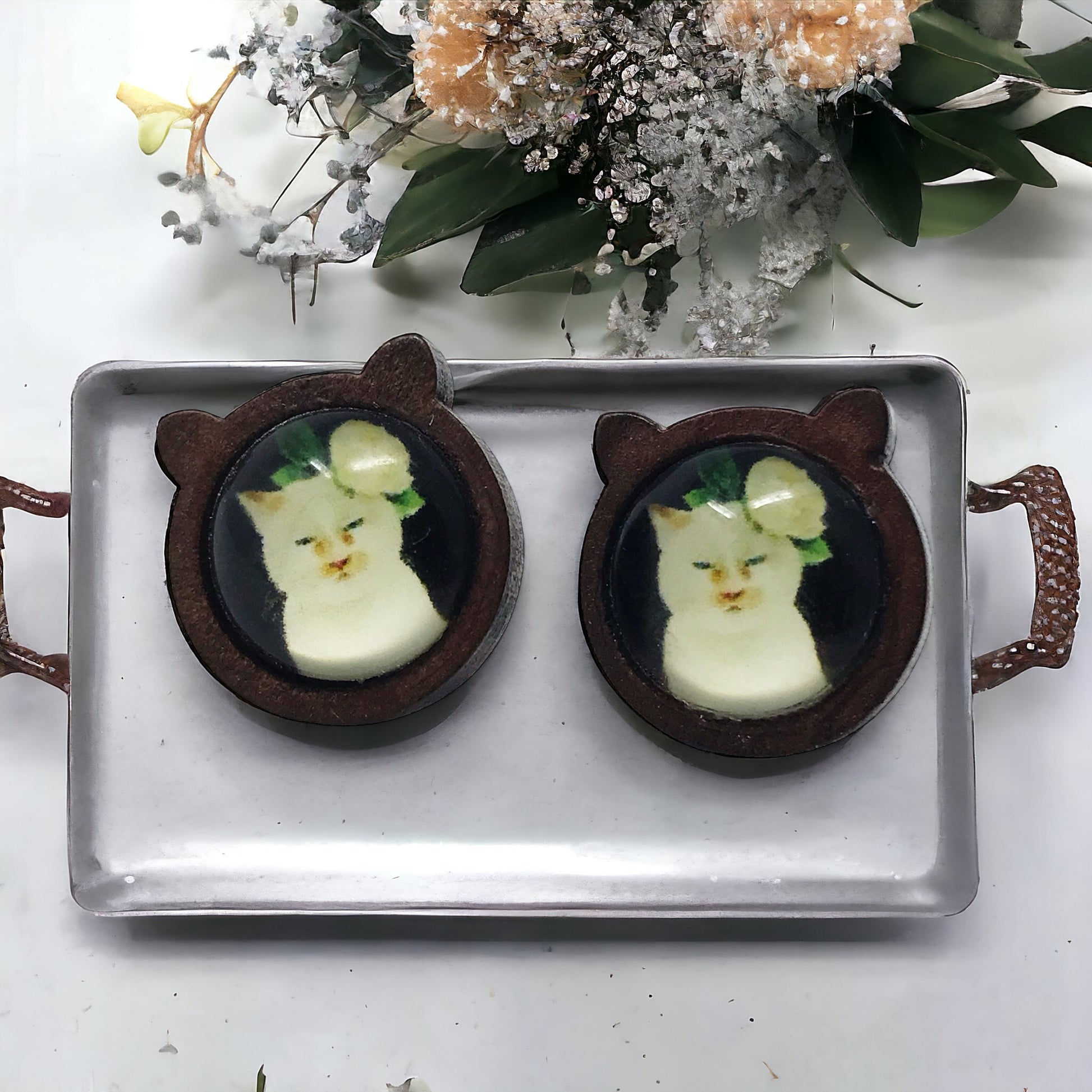 Whimsical Cat & Flower Earrings - Handmade Wooden Cat Shaped Jewelry for Stylish Cat Enthusiasts