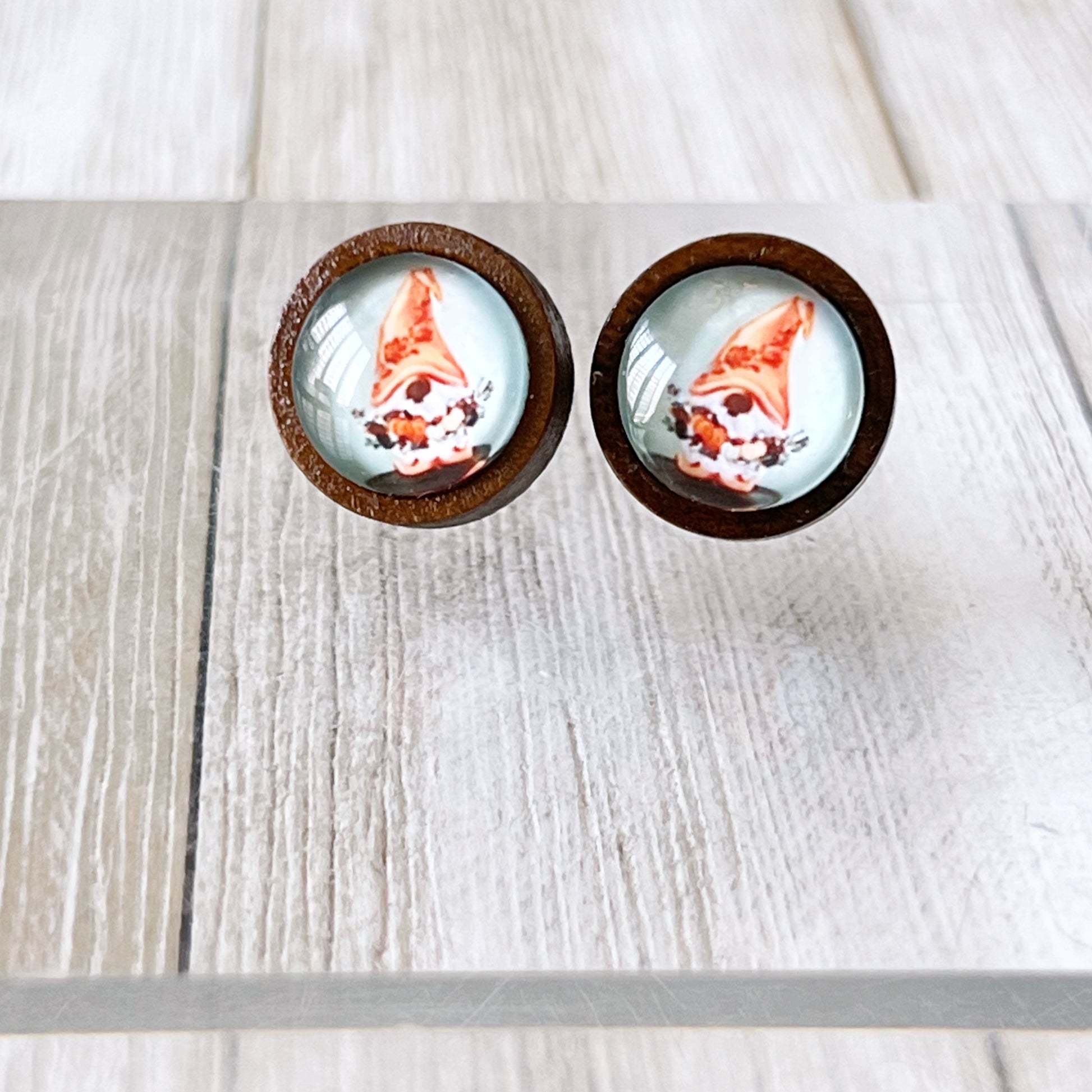 Gnome Pumpkin Stud Earrings – Whimsical Fall Harvest Jewelry in Wood