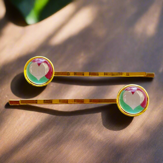 White, Purple & Teal Heart Hair Pins - Romantic Bobby Pins