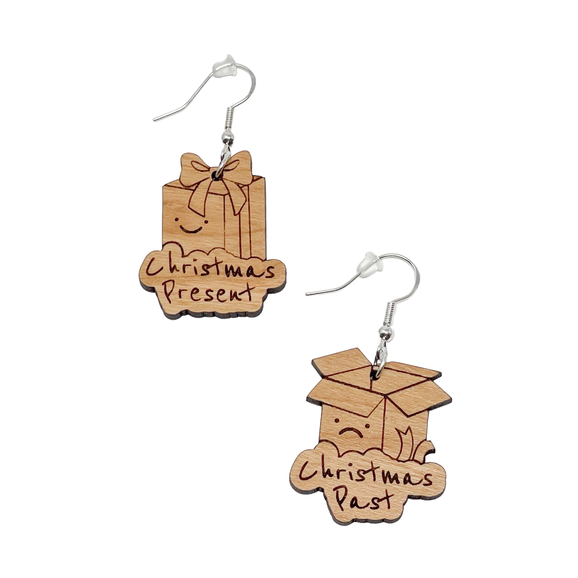 Christmas Present & Past Earrings – Funny Holiday Gift Box Jewelry