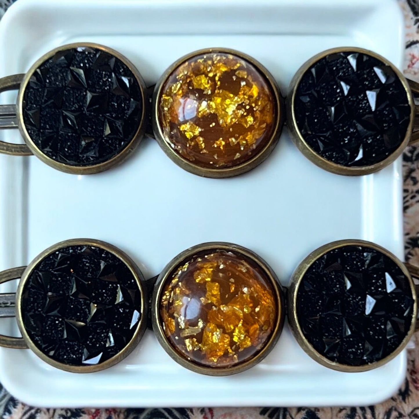 Fall Hair Pin Set – Amber & Black Crystal Handmade Bobby Pins