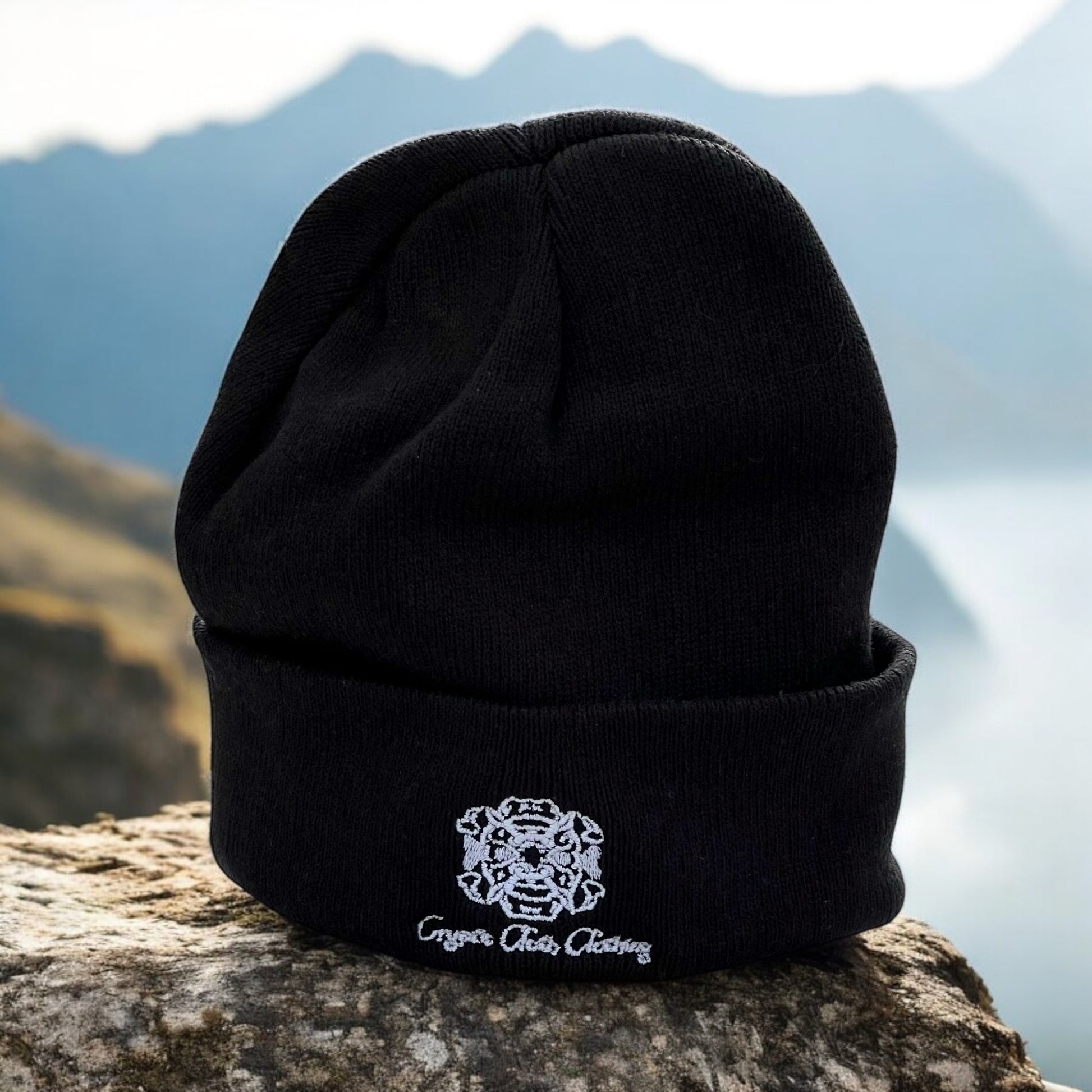 [PREORDER] Embroidered Black Beanie – Hand-Drawn – Demon Skull Streetwear Hat