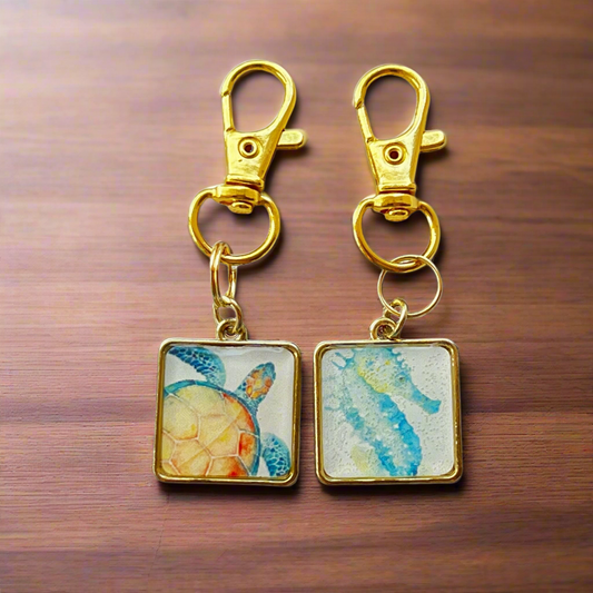 Turtle and Seahorse Zipper Pull Keychain Charm Set of 2