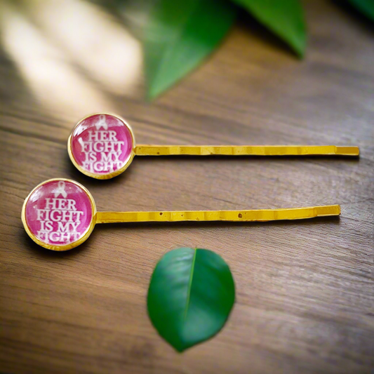 Her Fight is My Fight Breast Cancer Awareness Month Pink Ribbon Hair Pins