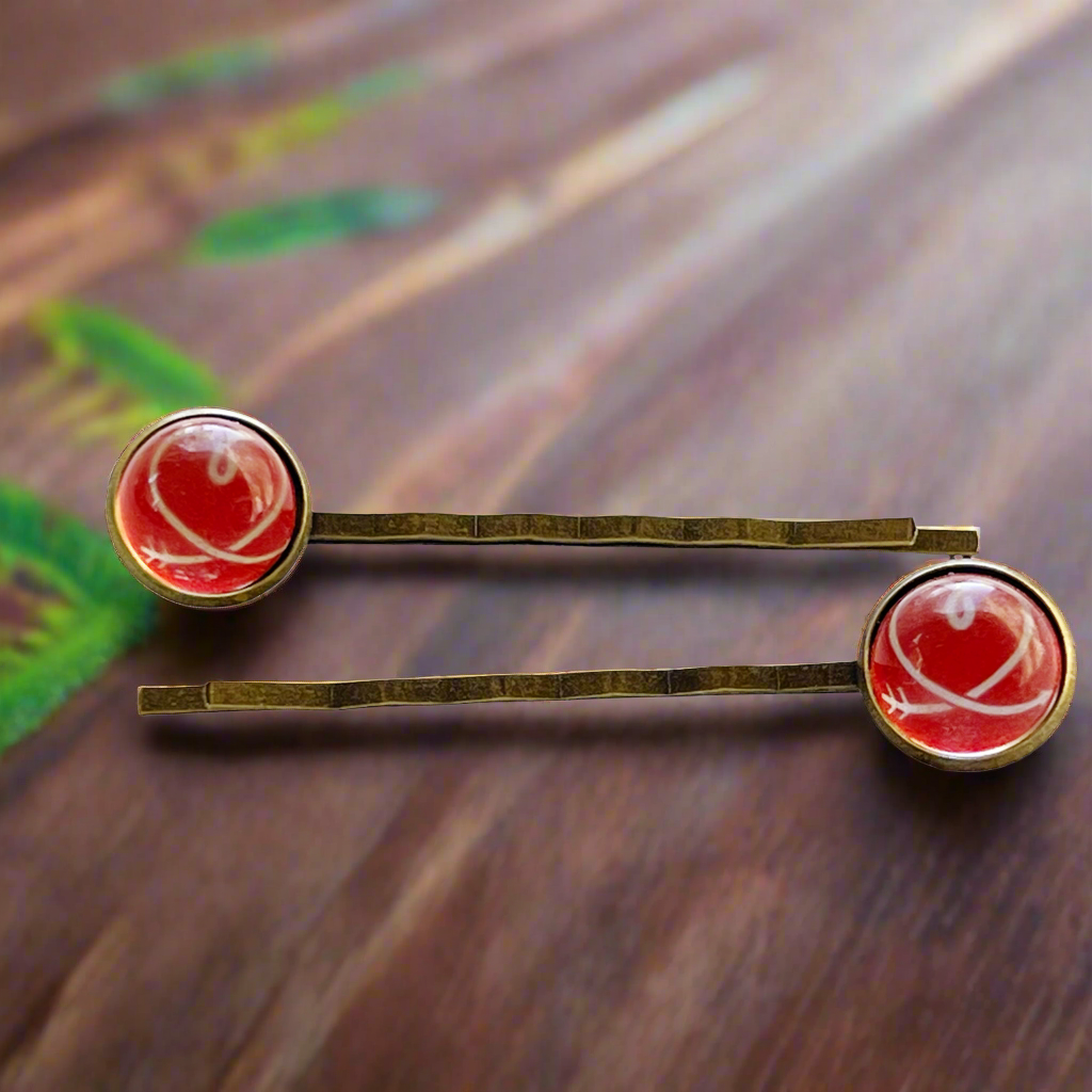 Horquillas de pelo de corazón rojo y blanco