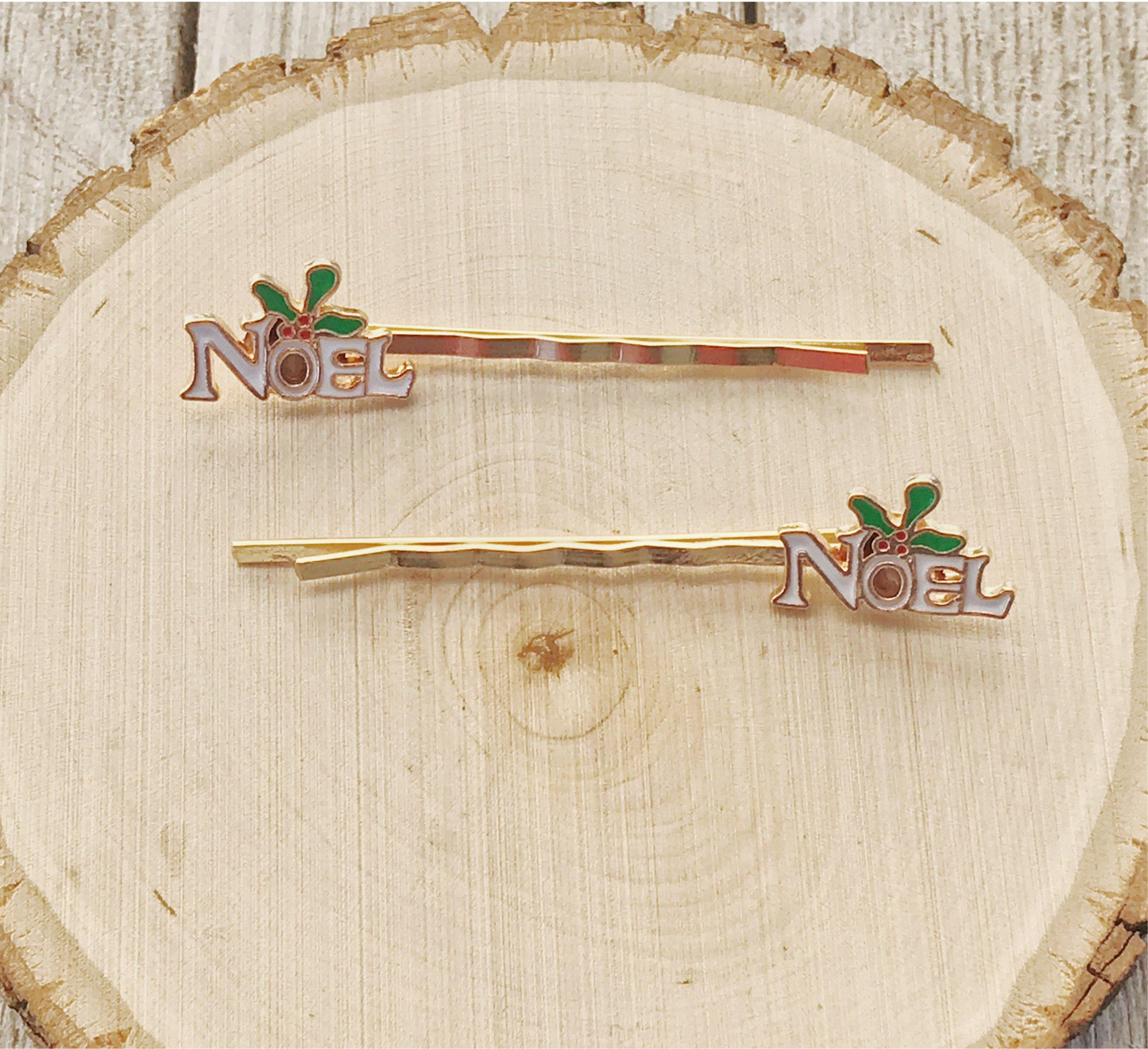 Mistletoe Noel Christmas Hair Pins - Set of 2 Festive Bobby Pins