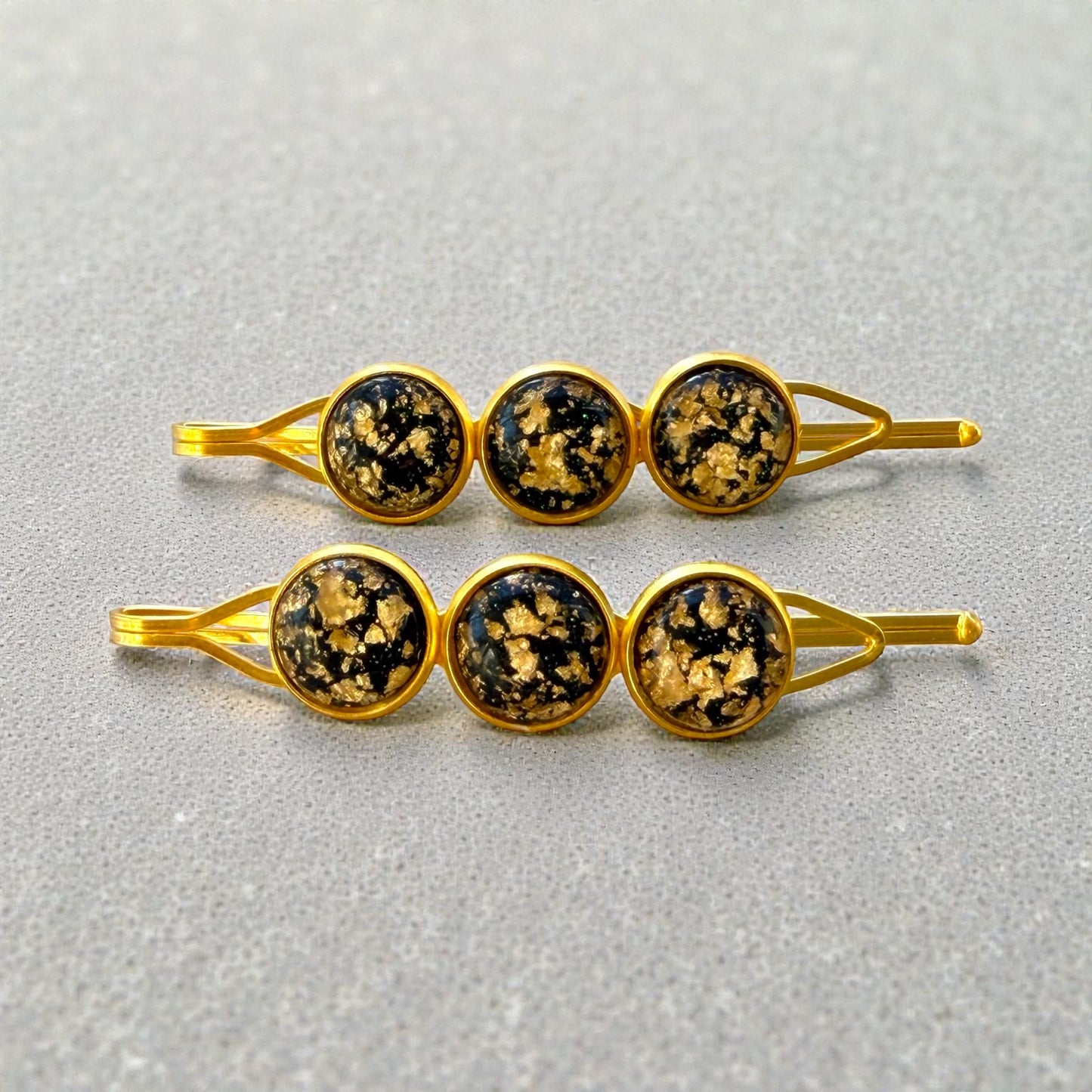 Black & Gold Foil Hair Pins – Handmade Glam Bobby Pin Set for Women