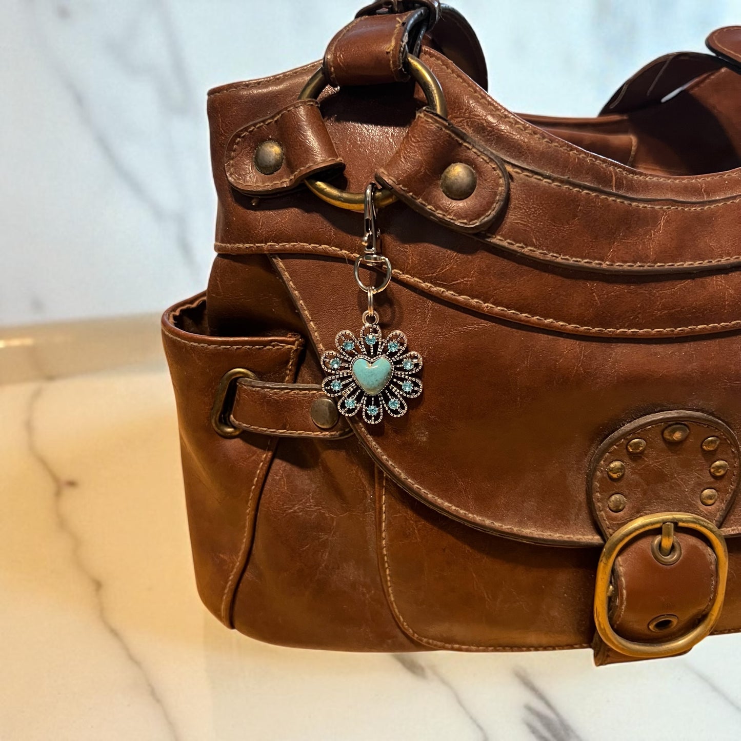Turquoise Sunburst Keychain – Handmade Boho Bag Charm