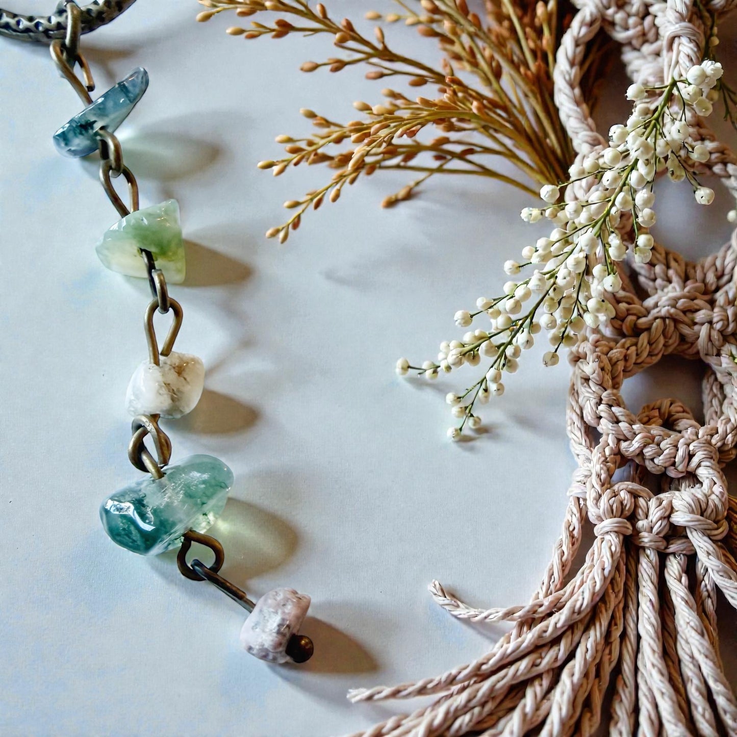 Earthy Leaf Gemstone Purse Charm – Boho Nature Keychain for Her