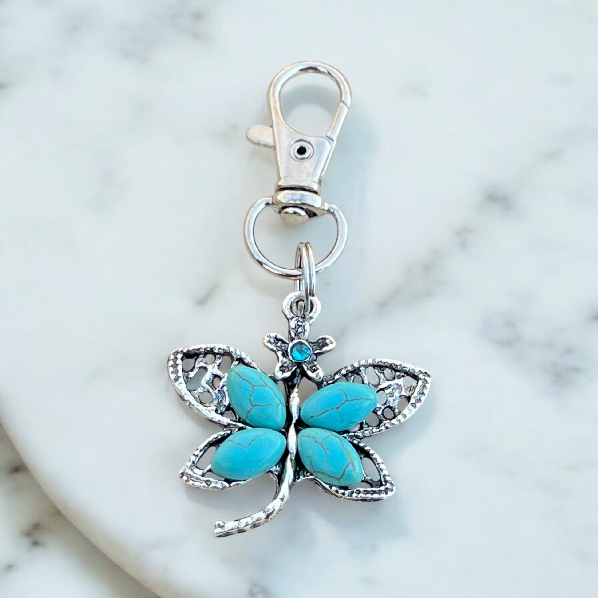 Turquoise Butterfly Keychain – Handmade Boho Bag Charm