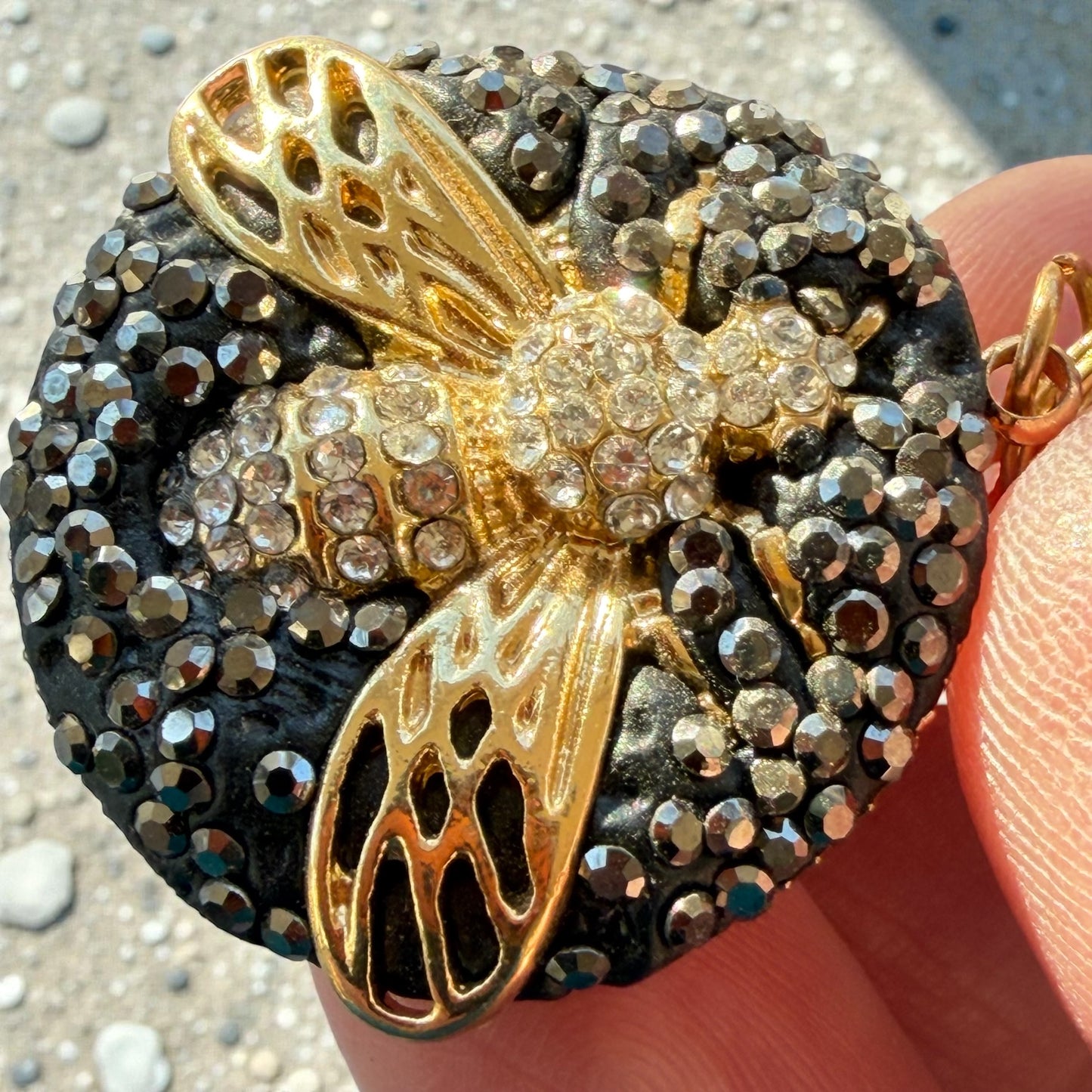 Black Druzy Bee Purse Charm – Gold Sparkle Rhinestone Keychain