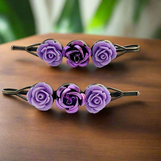 Purple Flower Hair Pins - Boho Floral Bobby Pin Set of 2
