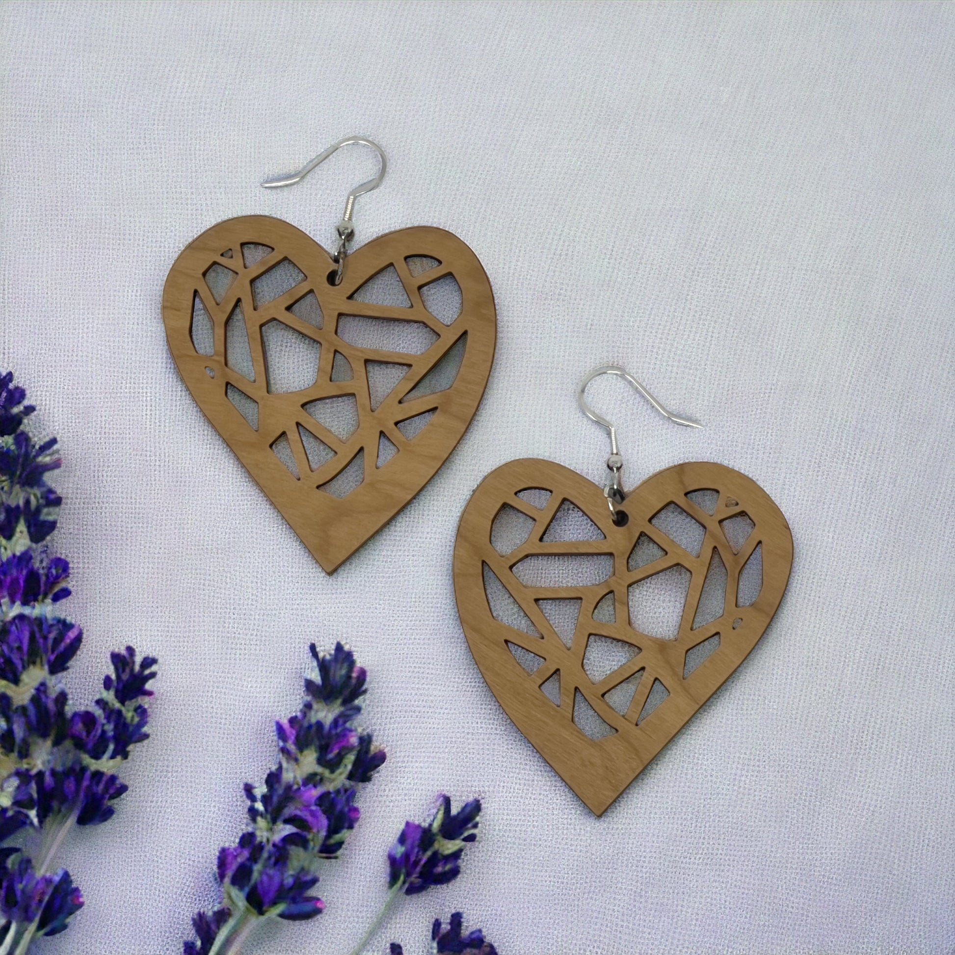Geometric Heart Cutout Earrings – Bold Modern Wooden Love Jewelry