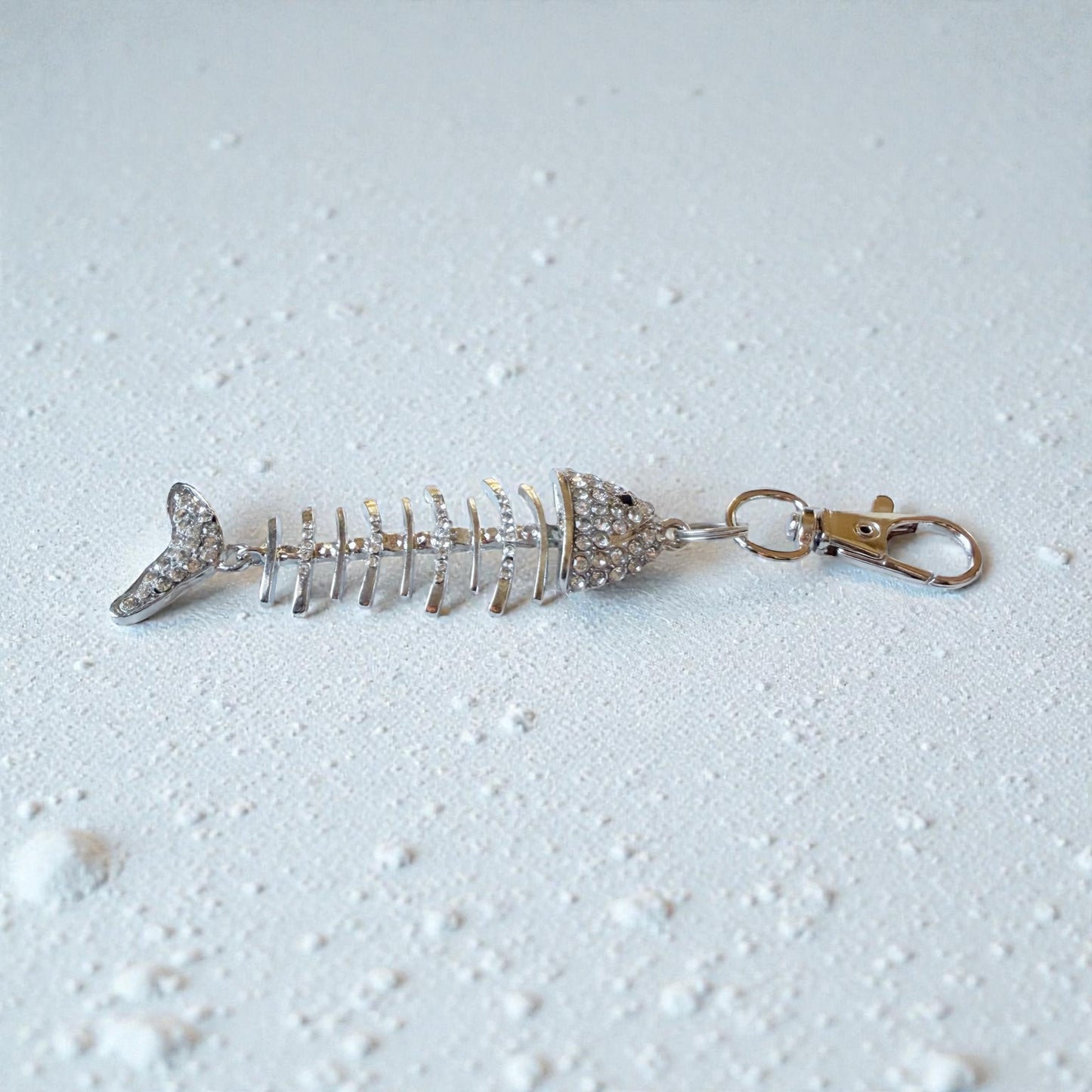 Rhinestone Fishbone Purse Charm – Sparkly Silver Bag Accessory