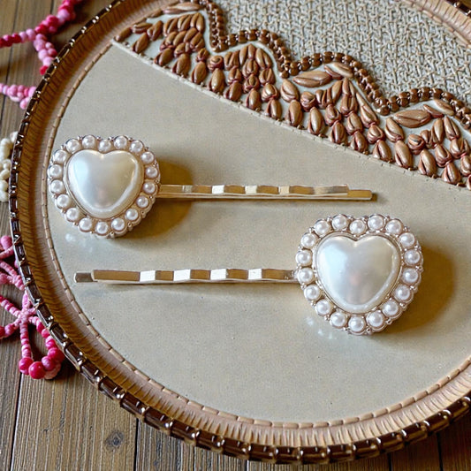 Pearl Heart Hair Pin Set – Romantic Vintage Hair Clips