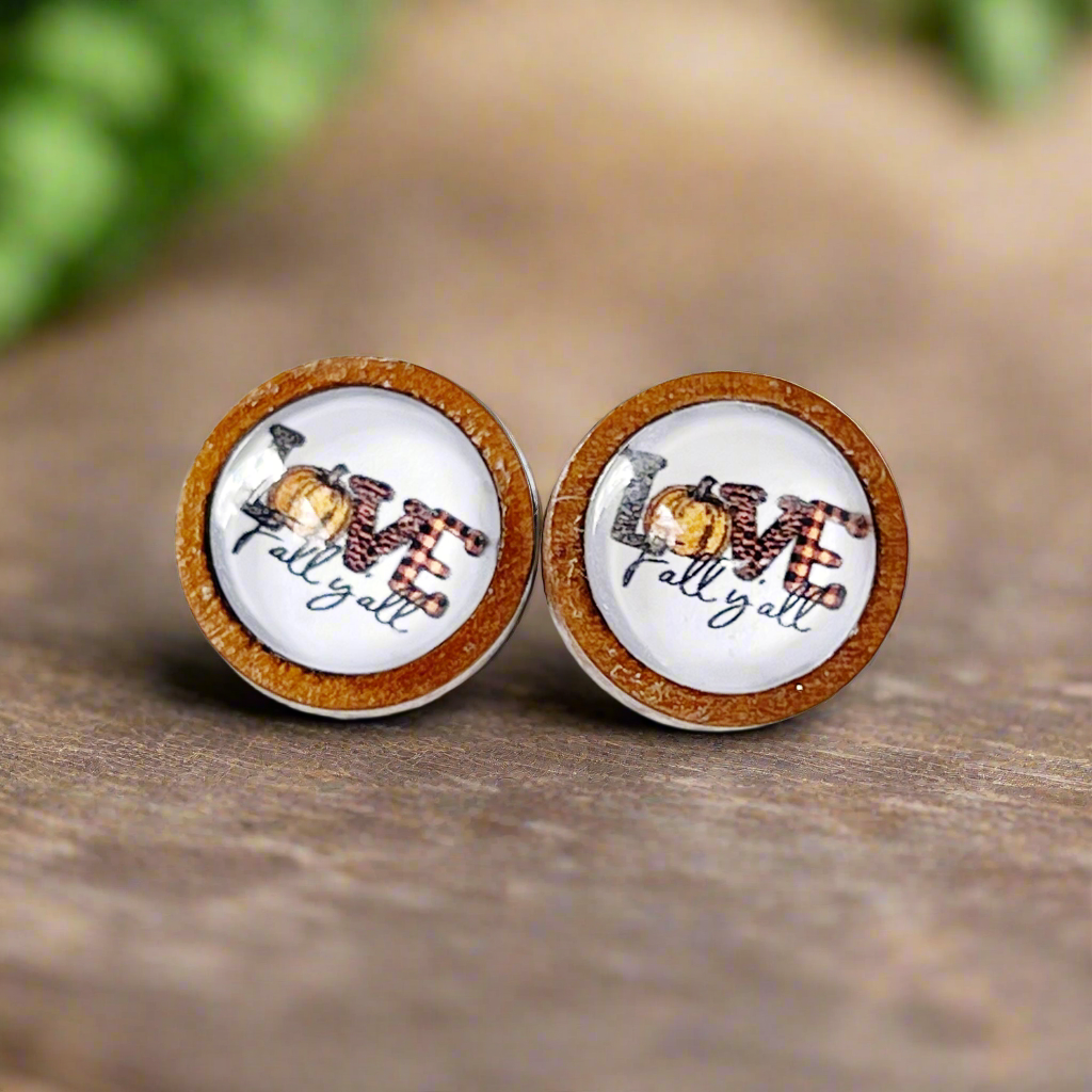 Love Fall Y’all Pumpkin Wood Stud Earrings - Festive & Stylish Accessories