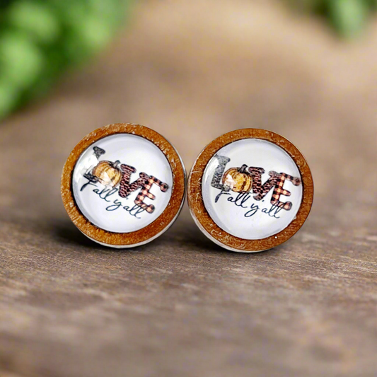 Love Fall Y’all Pumpkin Wood Stud Earrings - Festive & Stylish Accessories