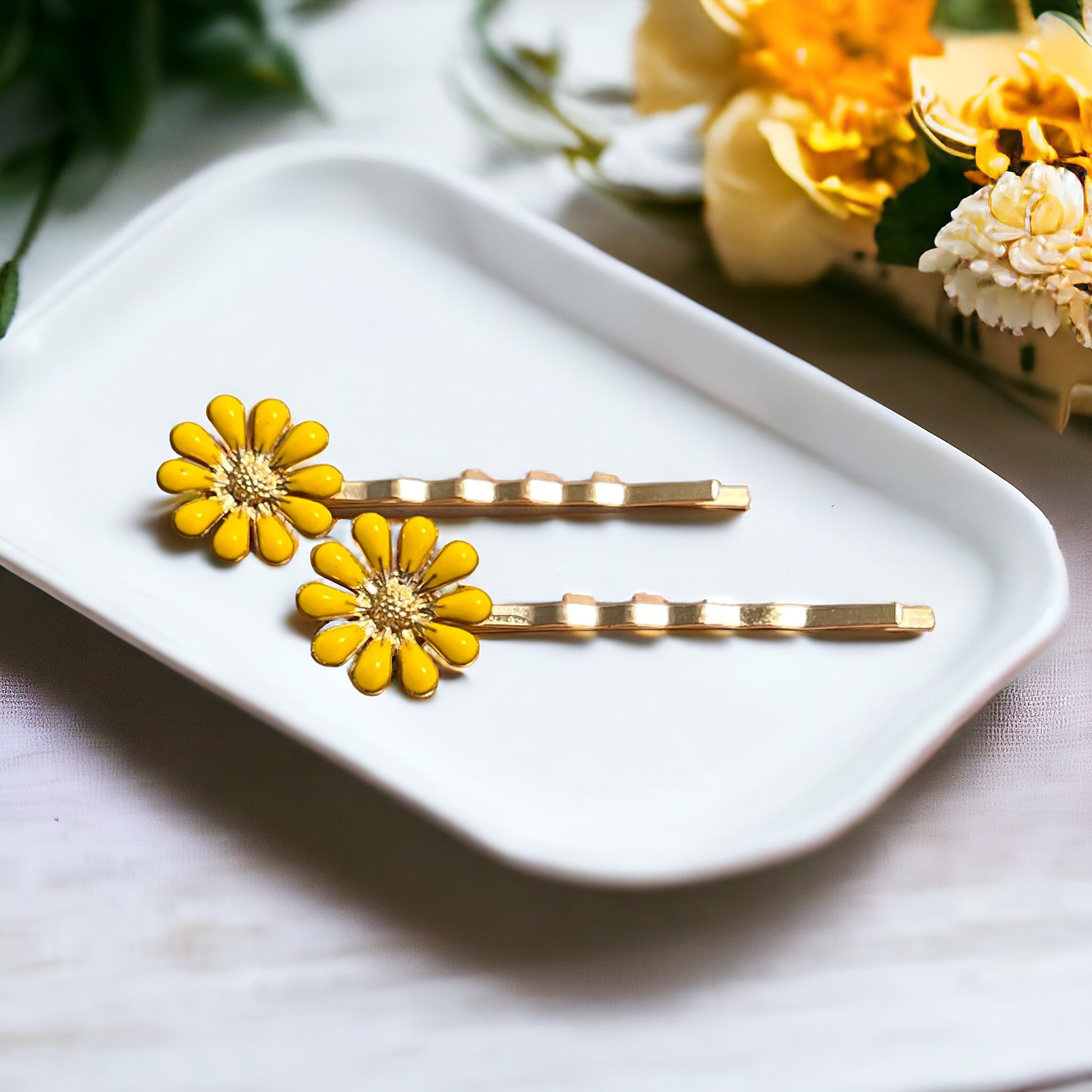 Yellow Wildflower Hair Pins – Set of 2 Cottagecore Accessories