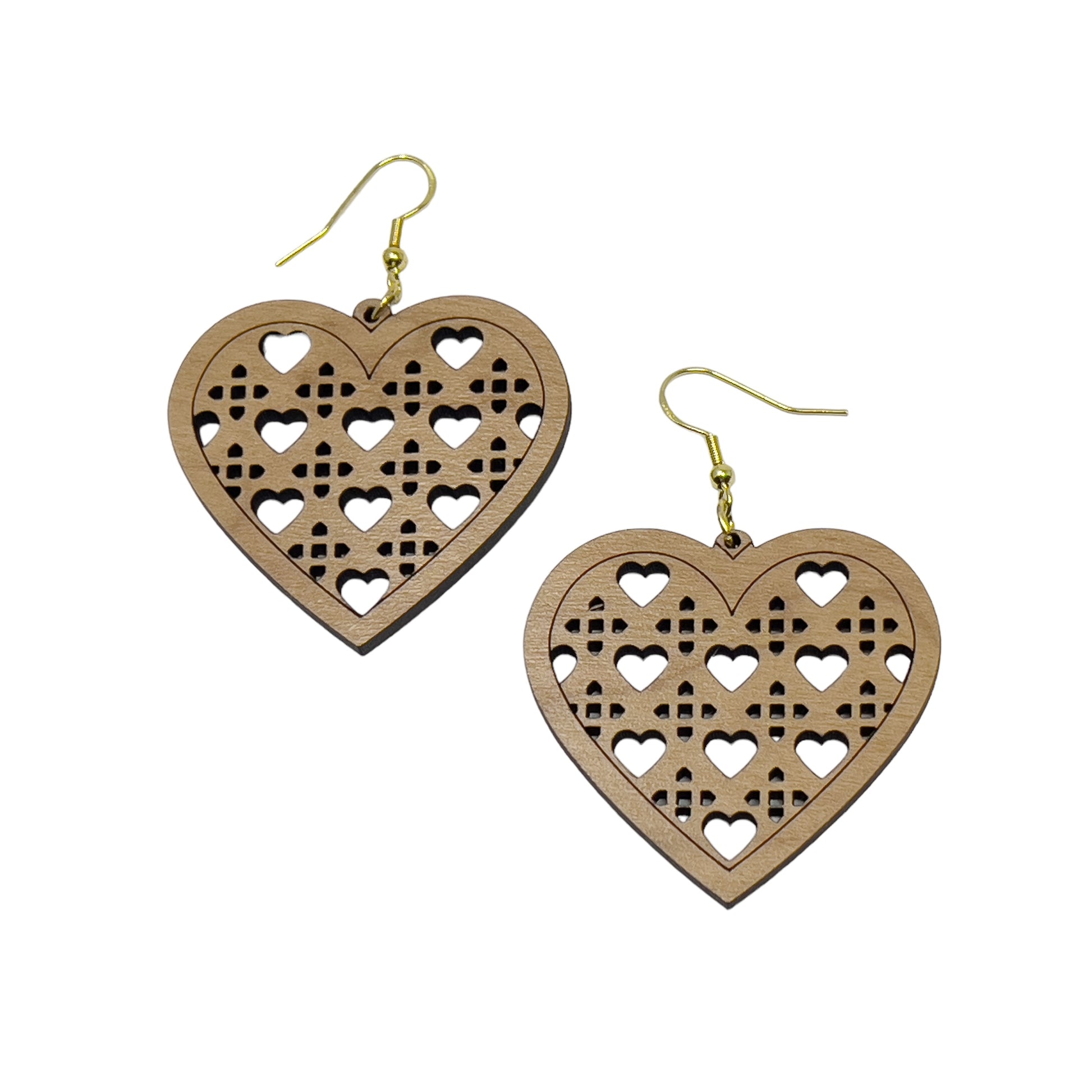 Geometric Heart Cutout Earrings – Bold Modern Wooden Love Jewelry