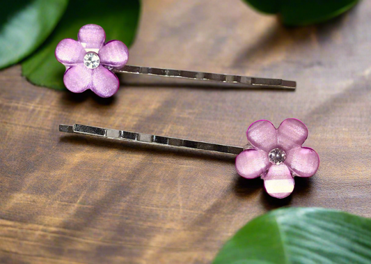 Purple Rhinestone Flower Hair Pins - Elegant Floral Accessories