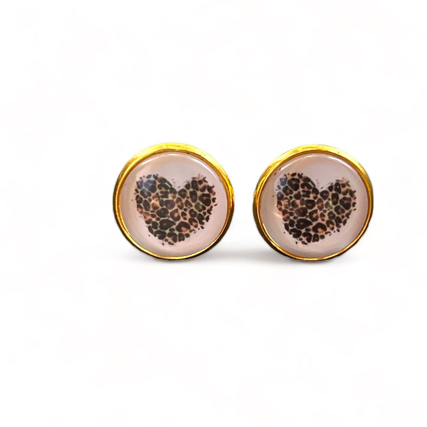 Animal Print Heart Gold Stud Earrings - Chic & Playful Accessories