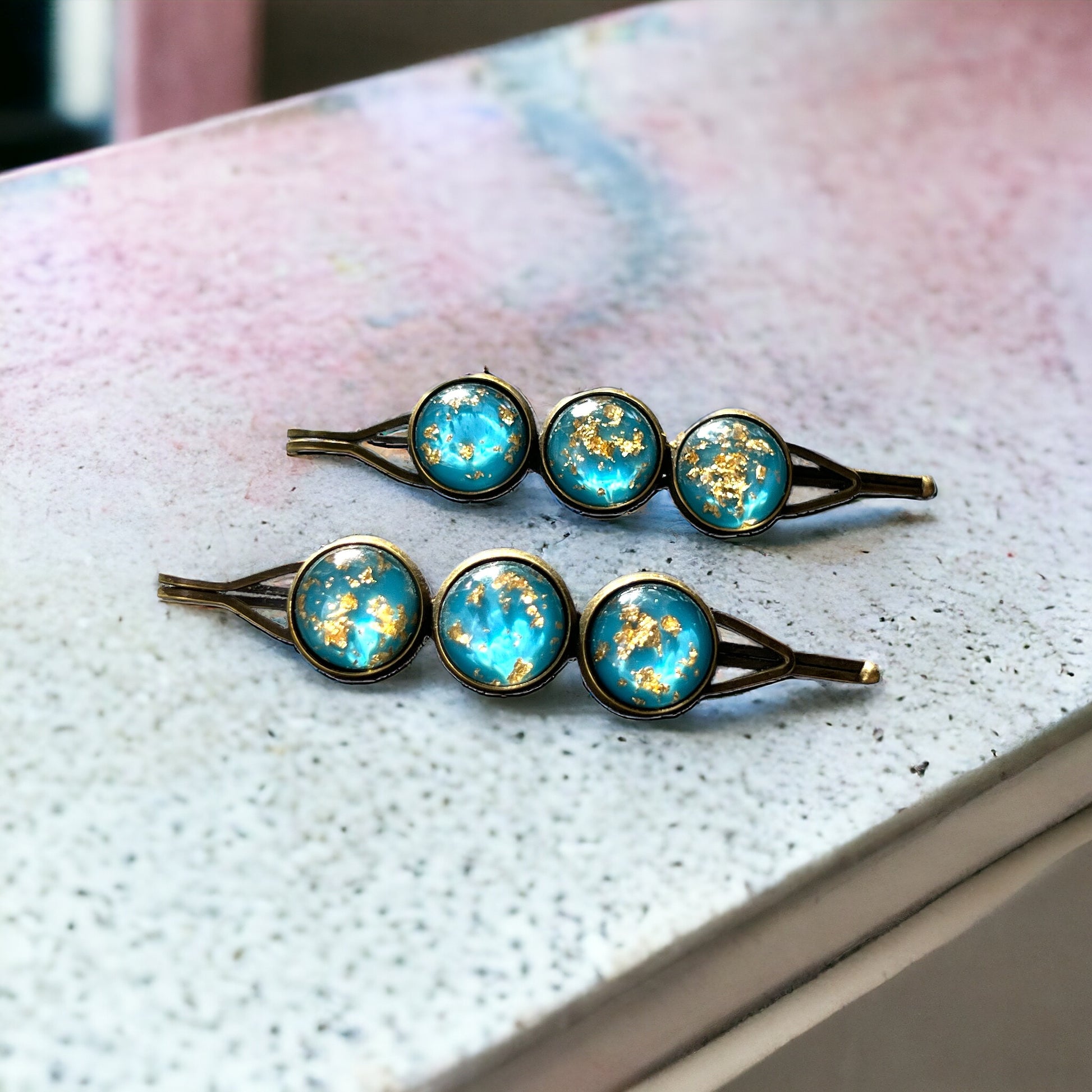 Turquoise & Gold Foil Hair Pins – Set of 2 Celestial Accessories