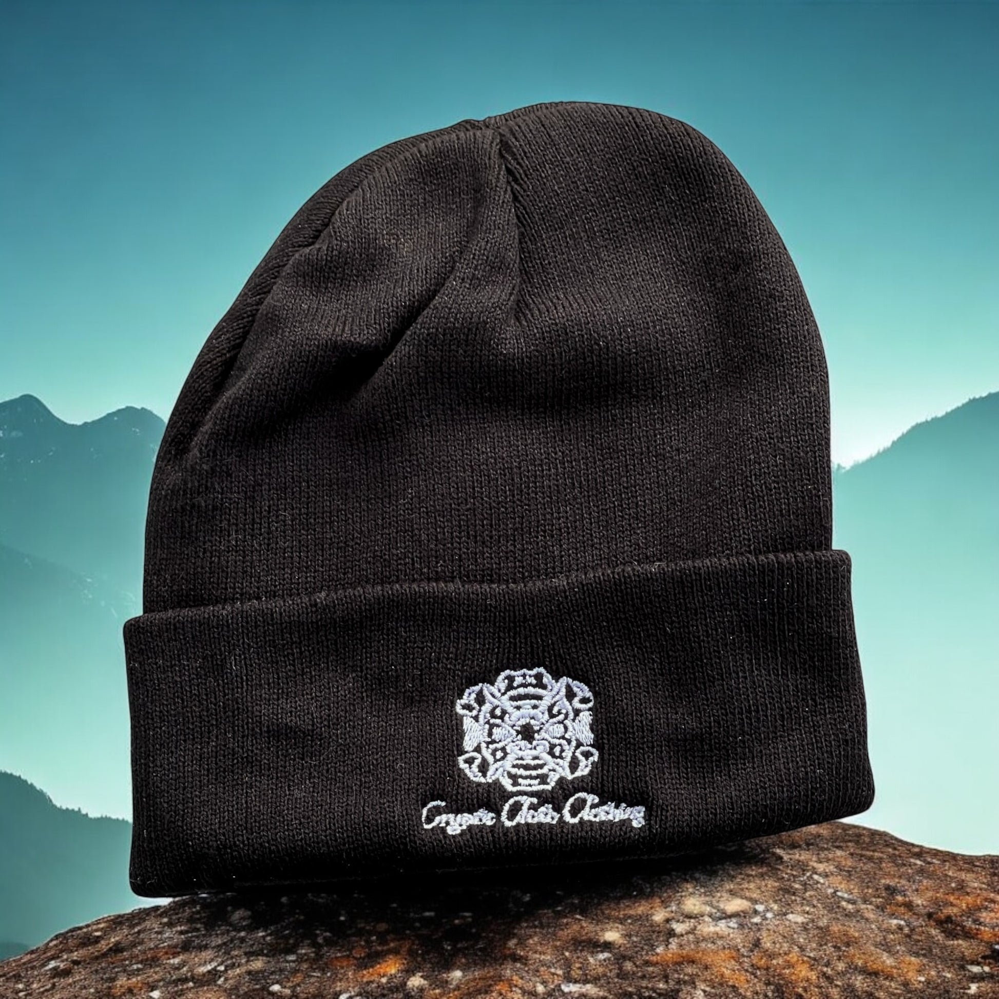 [PREORDER] Embroidered Black Beanie – Hand-Drawn – Demon Skull Streetwear Hat