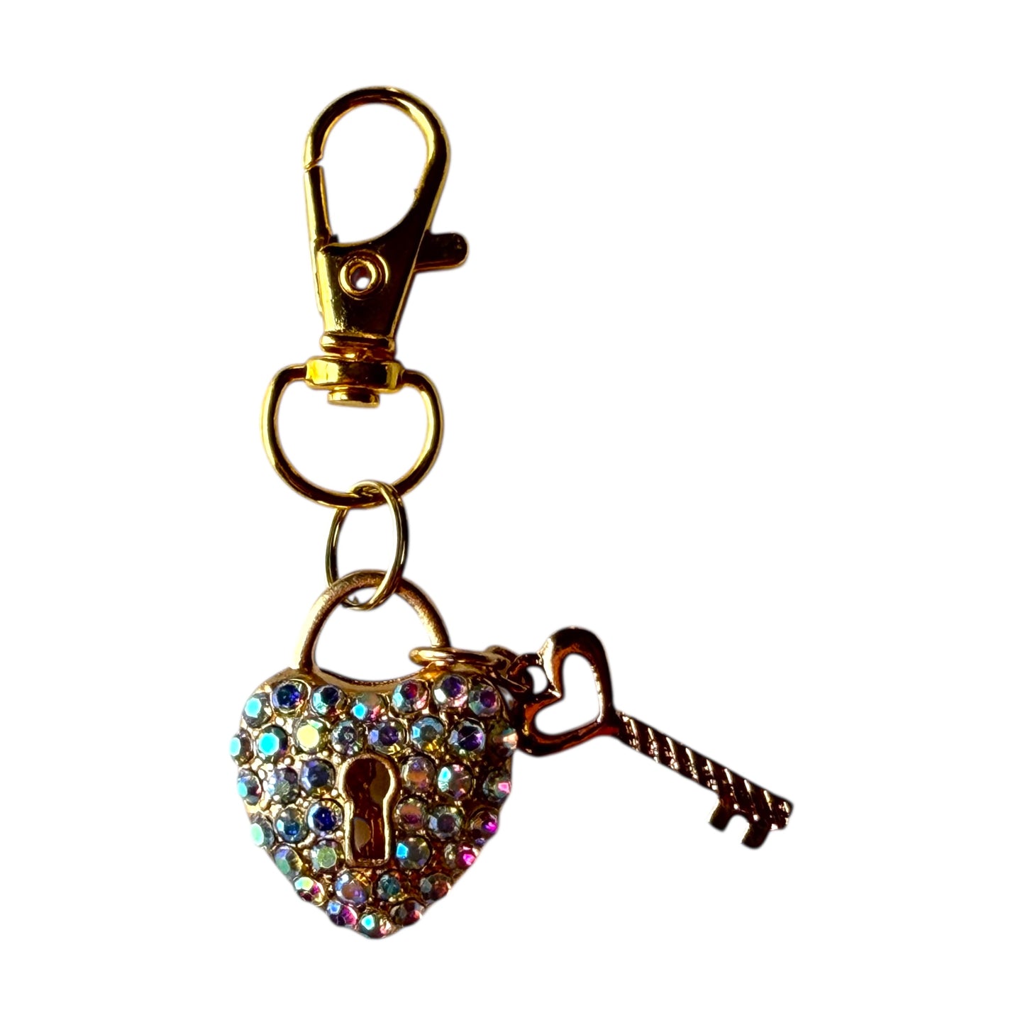 Heart Lock & Key Purse Charm – Sparkly Gold Bag Keychain - Be Grace Be Love Boutique